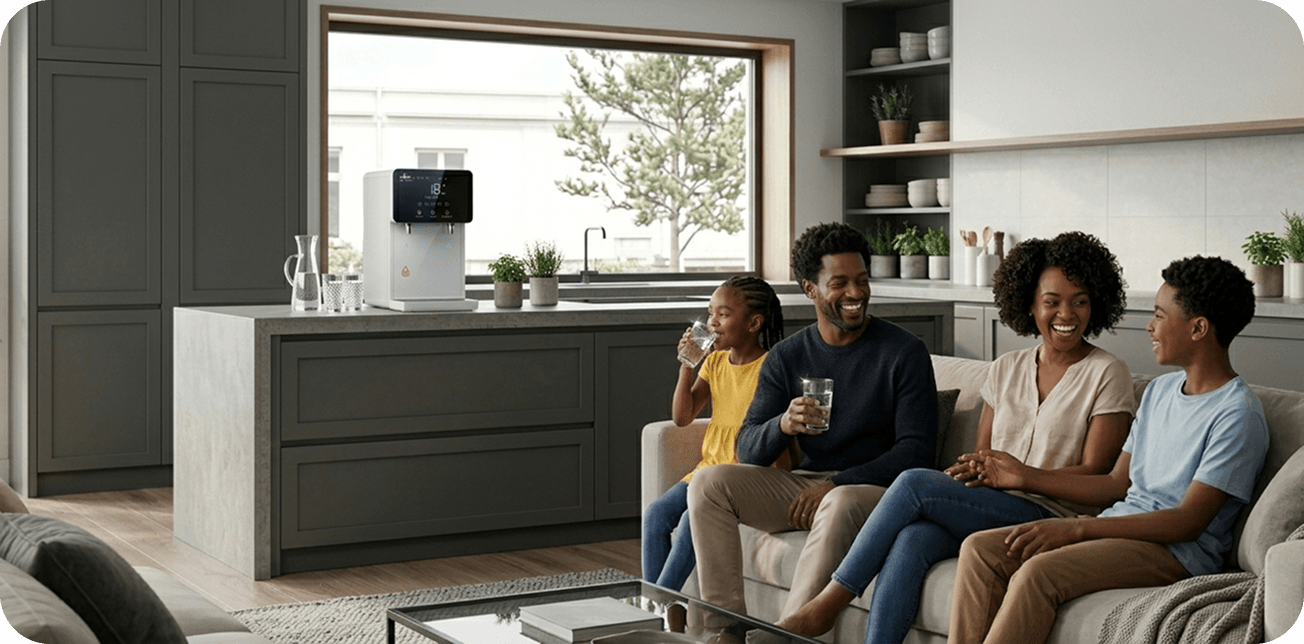 Family enjoying Aquzera water purifier